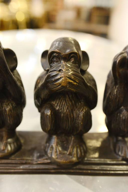 Monkeys on Base Sculpture in Vintage Brass Finish For Sale at 1stDibs