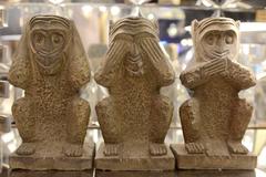 Stone Monkeys Set of Three in Stone