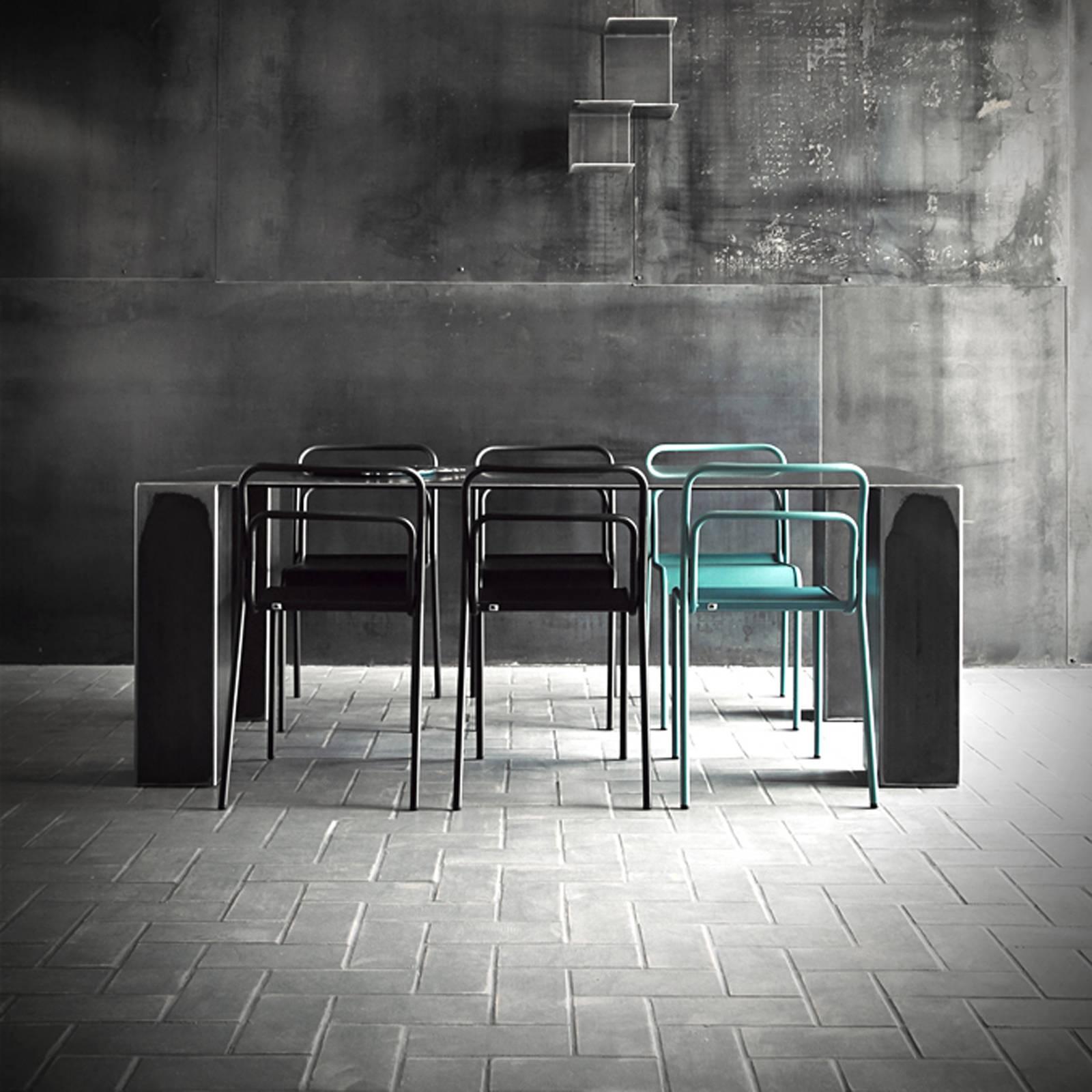 French Acier Dark Dining Table in Handcrafted Steel For Sale