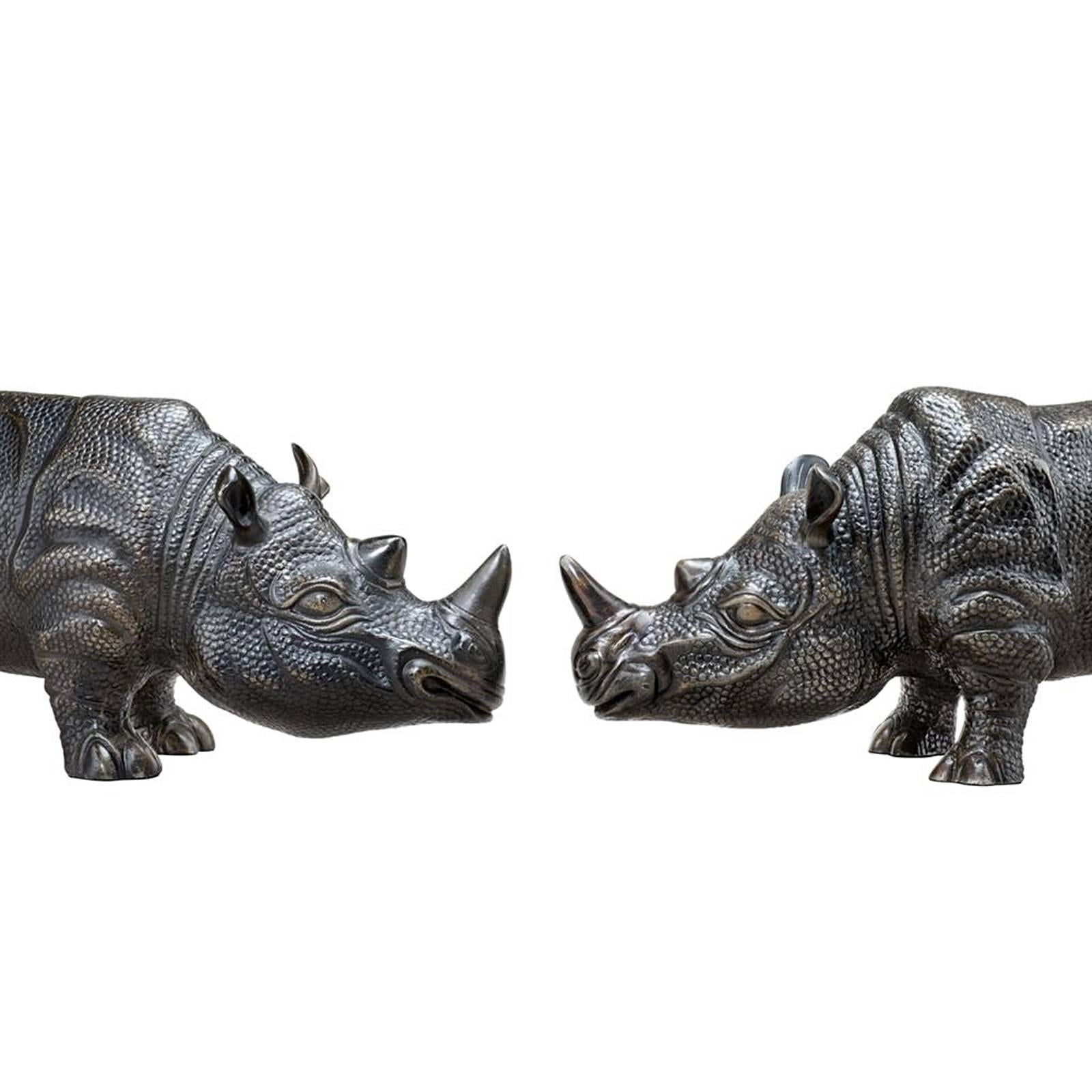 Contemporary Rhino Set of Two Sculptures in Bronze For Sale