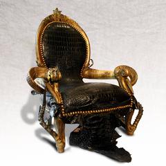 Black Crocodile Armchair with Alligator Skin and Zebu Horns