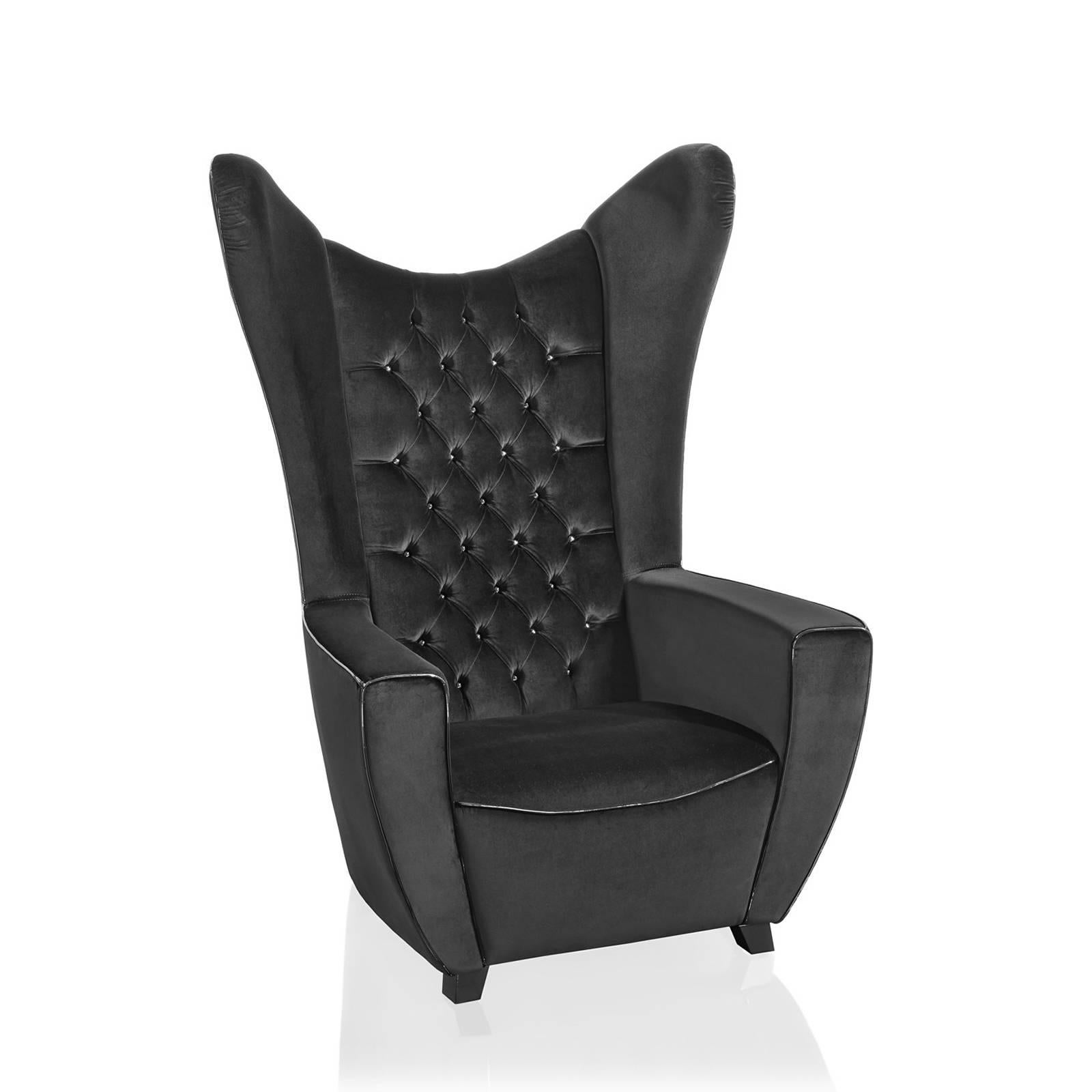 Contemporary Empire State Armchair in Black or Grey Velvet or in Painted Ecoleather
