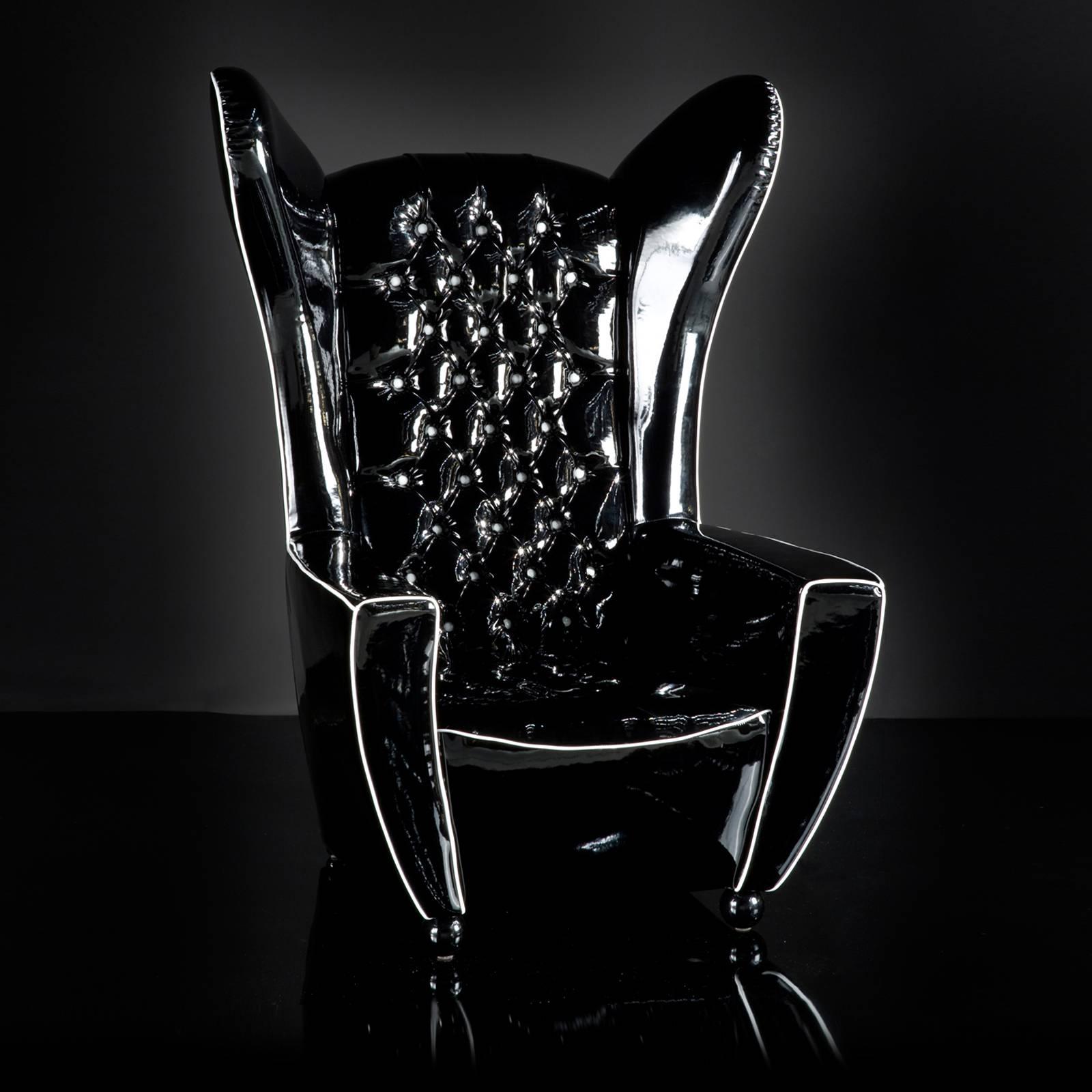 Leather Empire State Armchair in Black or Grey Velvet or in Painted Ecoleather