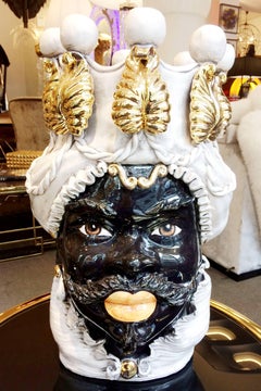 Valet Moro Man Vase and Candleholder in Ceramic and Gold