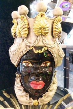 Valet Moro Woman Vase and Candleholder in Ceramic and Gold