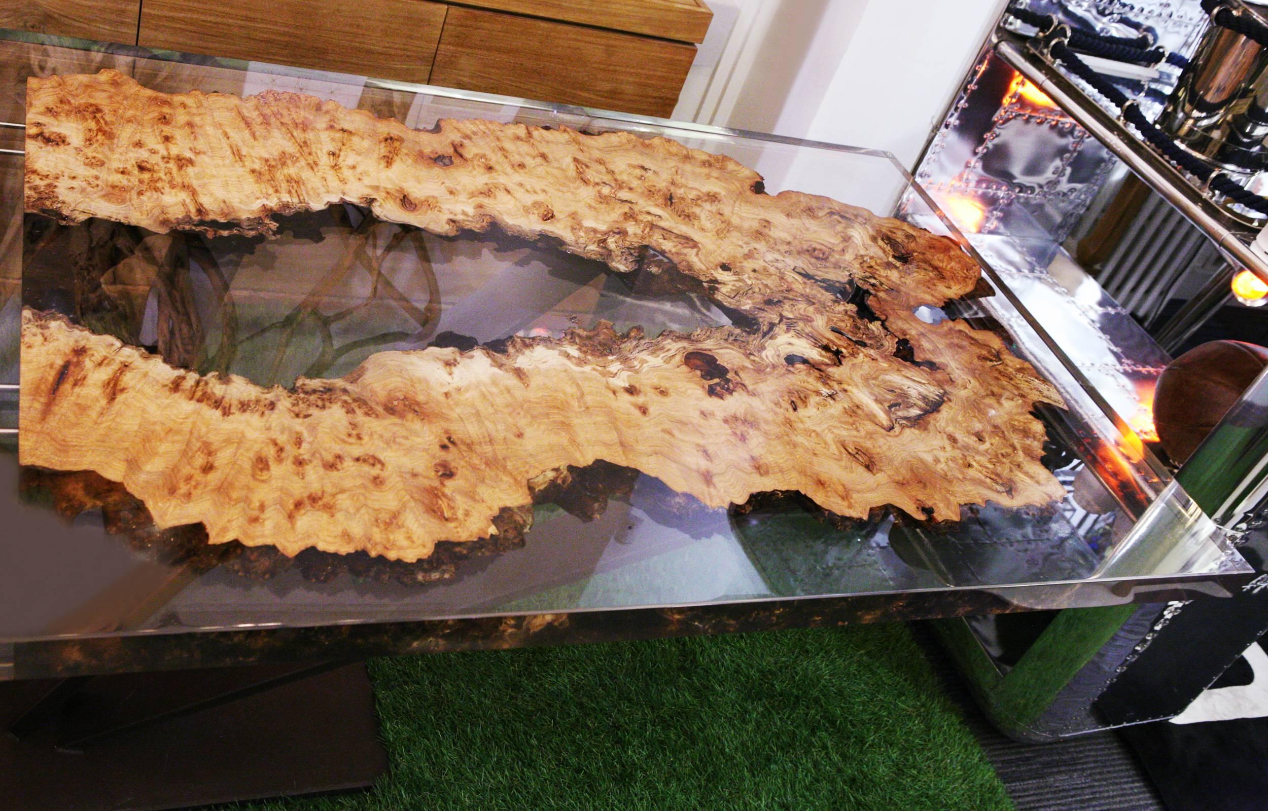 Forged Elm Wood and Resin Dining or Conference Table For Sale