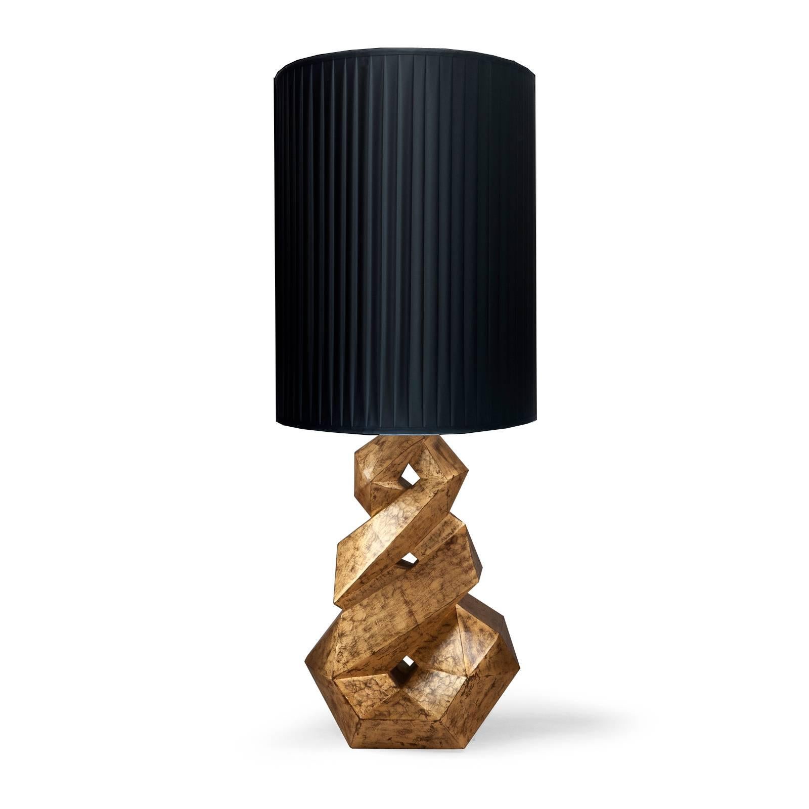 Artemus Table Lamp with Hand-Carved Solid Wood Base For Sale 2