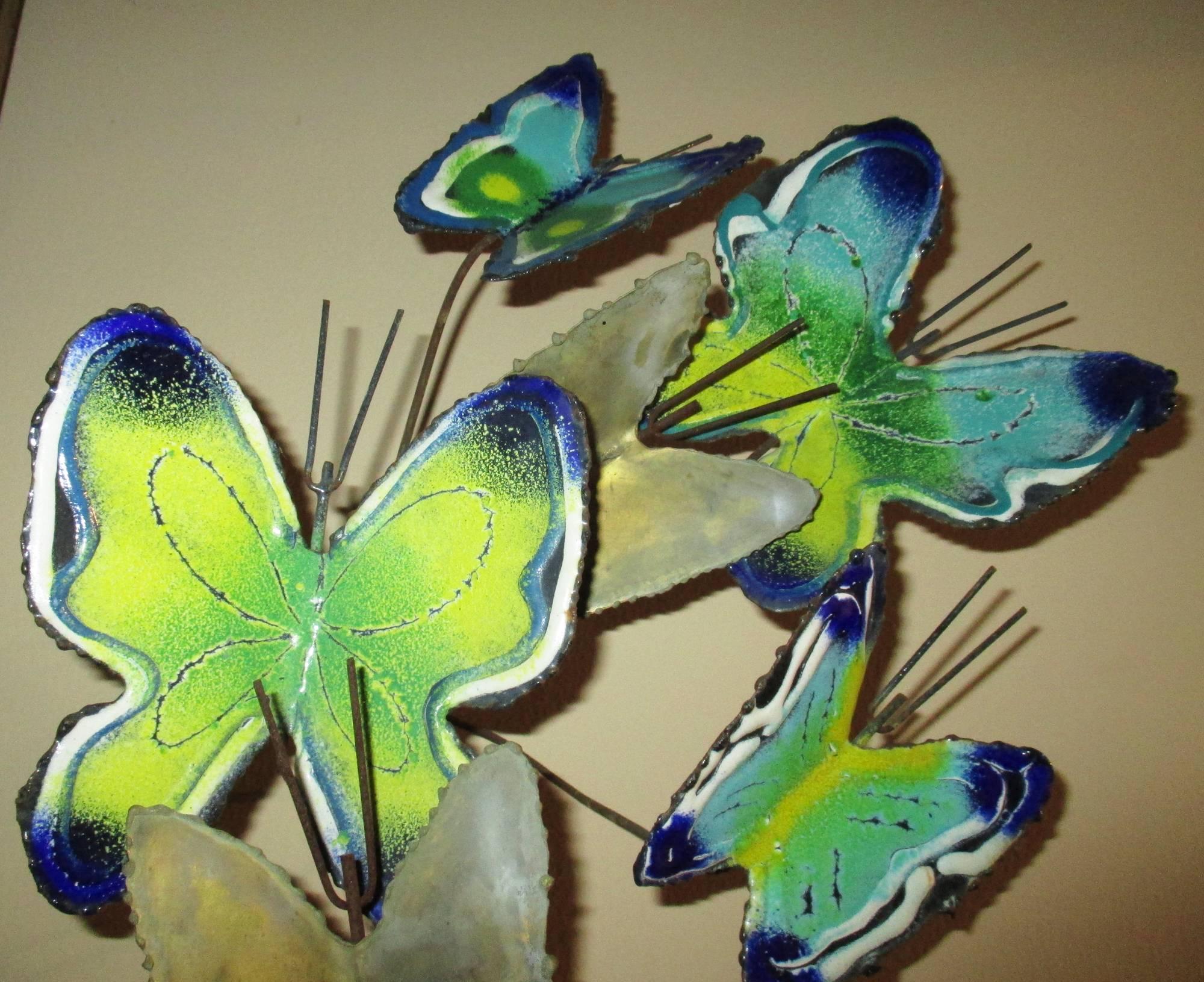 American Curtis Jere 1969, Enameled Sculpture, Nine Butterflies, Signed and Dated For Sale