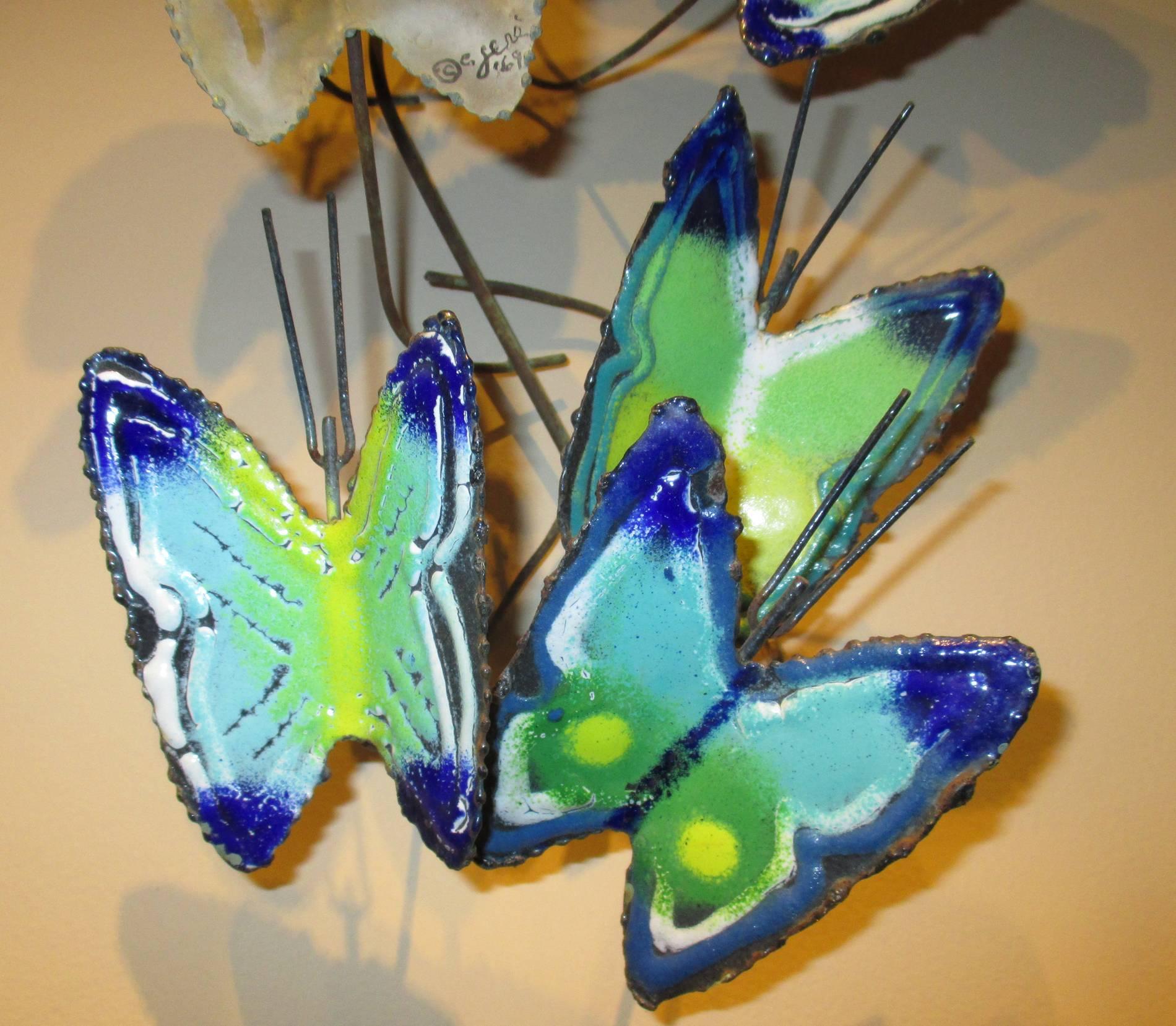 Curtis Jere 1969, Enameled Sculpture, Nine Butterflies, Signed and Dated In Good Condition For Sale In Ajijic, Jalisco