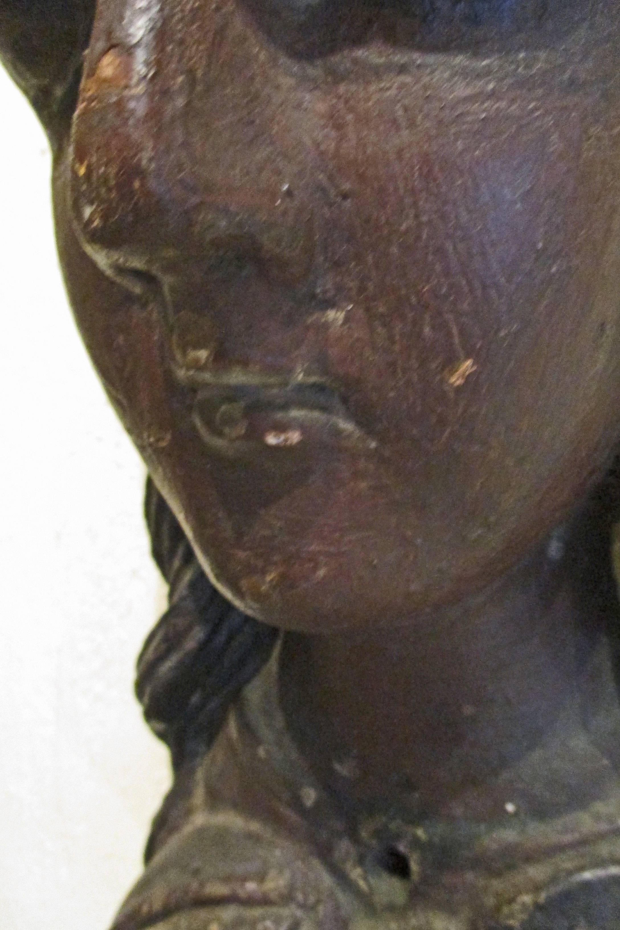 Pine 19th Century Folk Art Carving of a Female with Cocoa Pods and Fruit For Sale