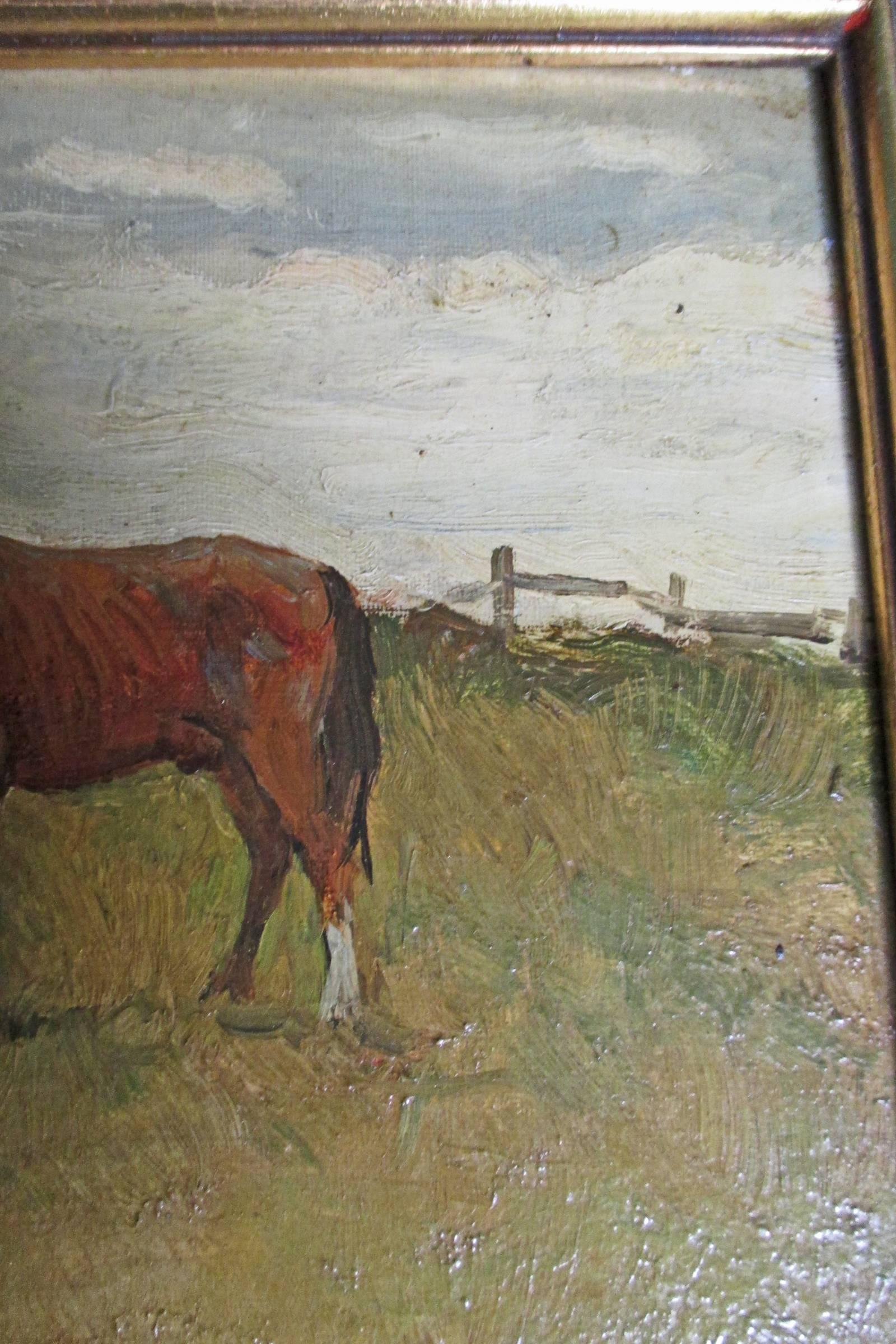 20th Century Chas. P. Gruppe Oil Painting of Grazing Horse in Pasture, Signed For Sale