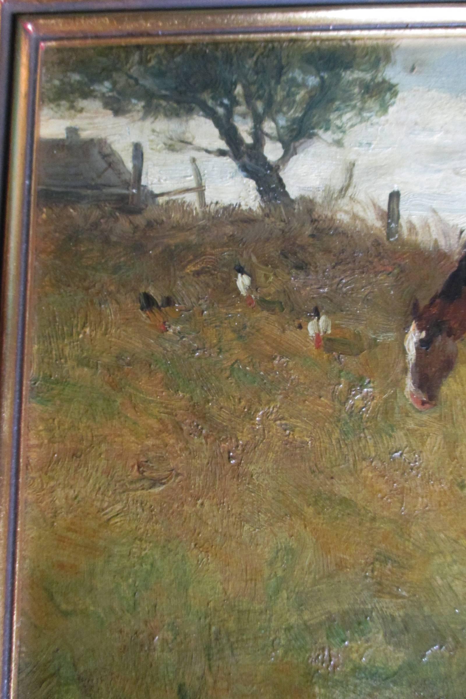 Chas. P. Gruppe Oil Painting of Grazing Horse in Pasture, Signed In Excellent Condition For Sale In Ajijic, Jalisco