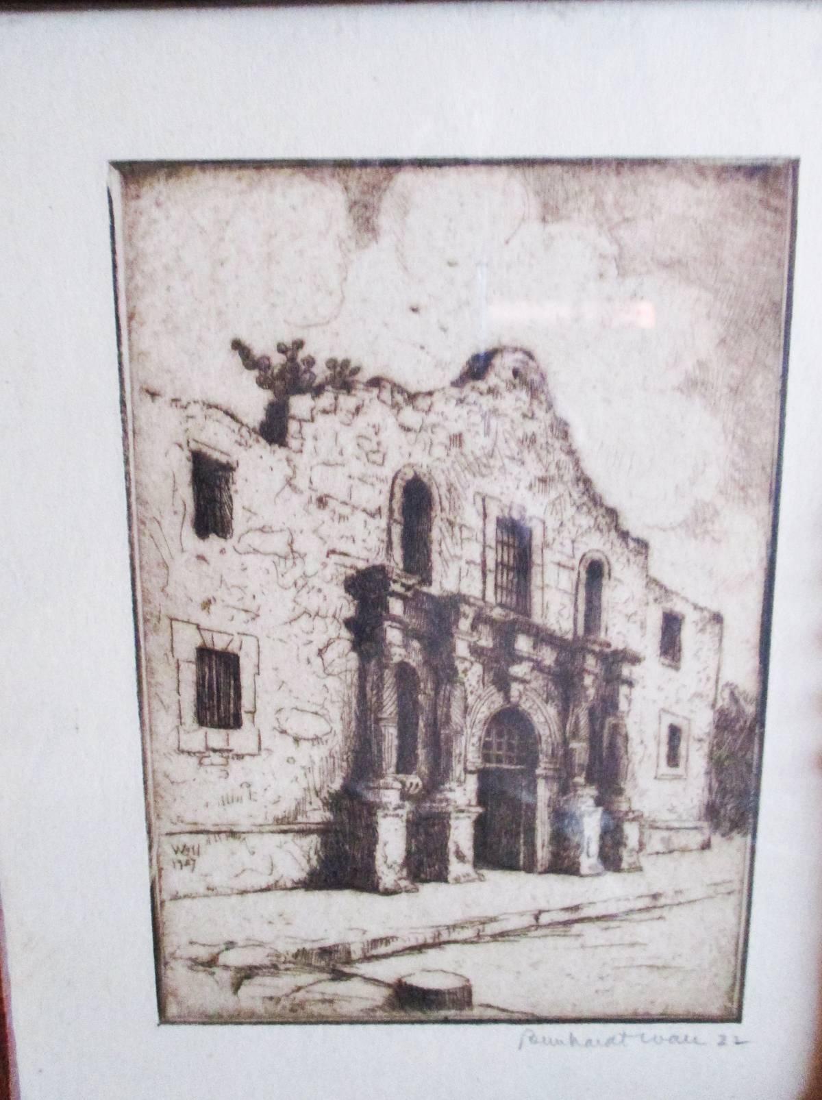 The Alamo in San Antonio Texas, Etching 1921, Bernhardt Wall In Excellent Condition For Sale In Ajijic, Jalisco