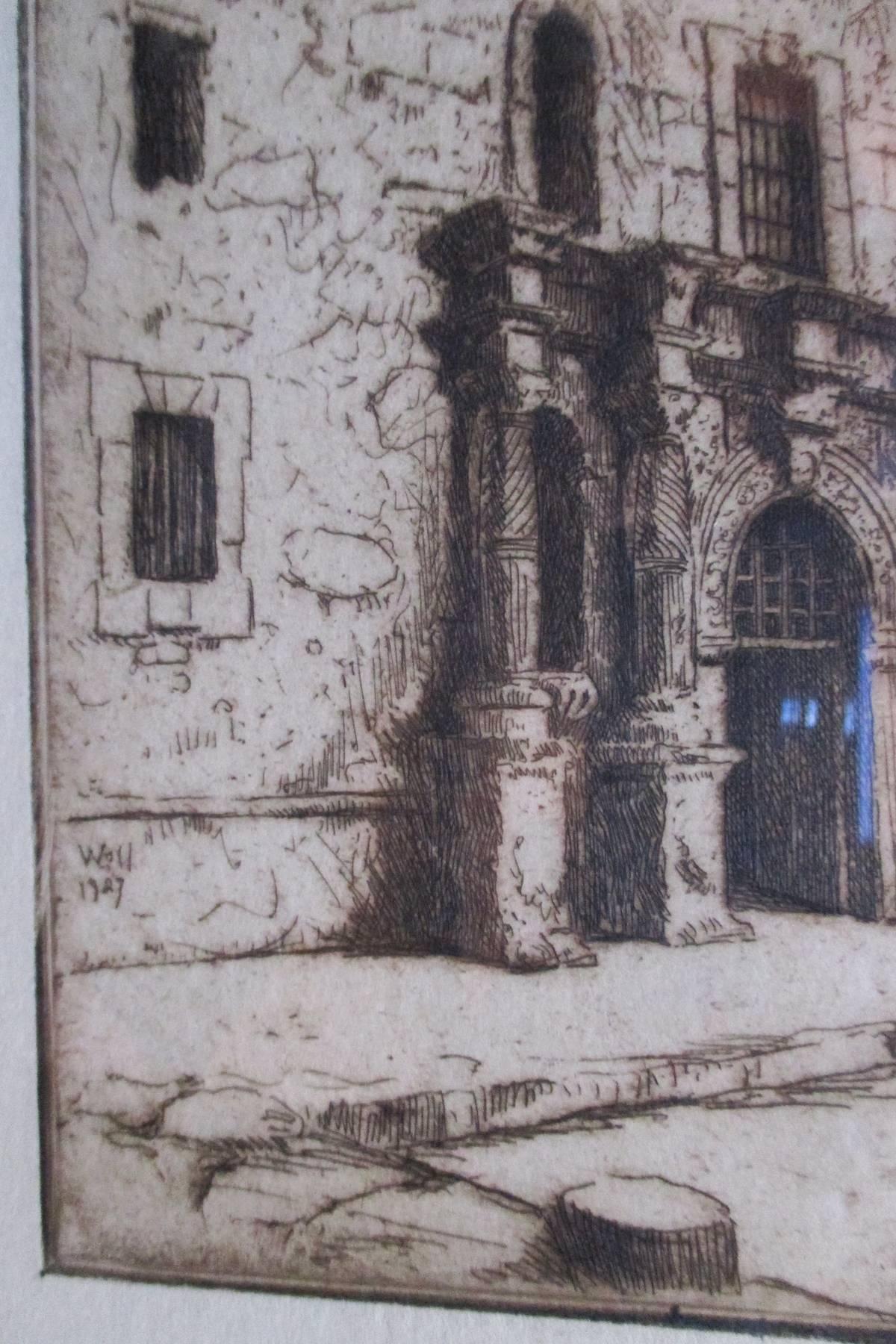 The Alamo in San Antonio Texas, Etching 1921, Bernhardt Wall For Sale 1