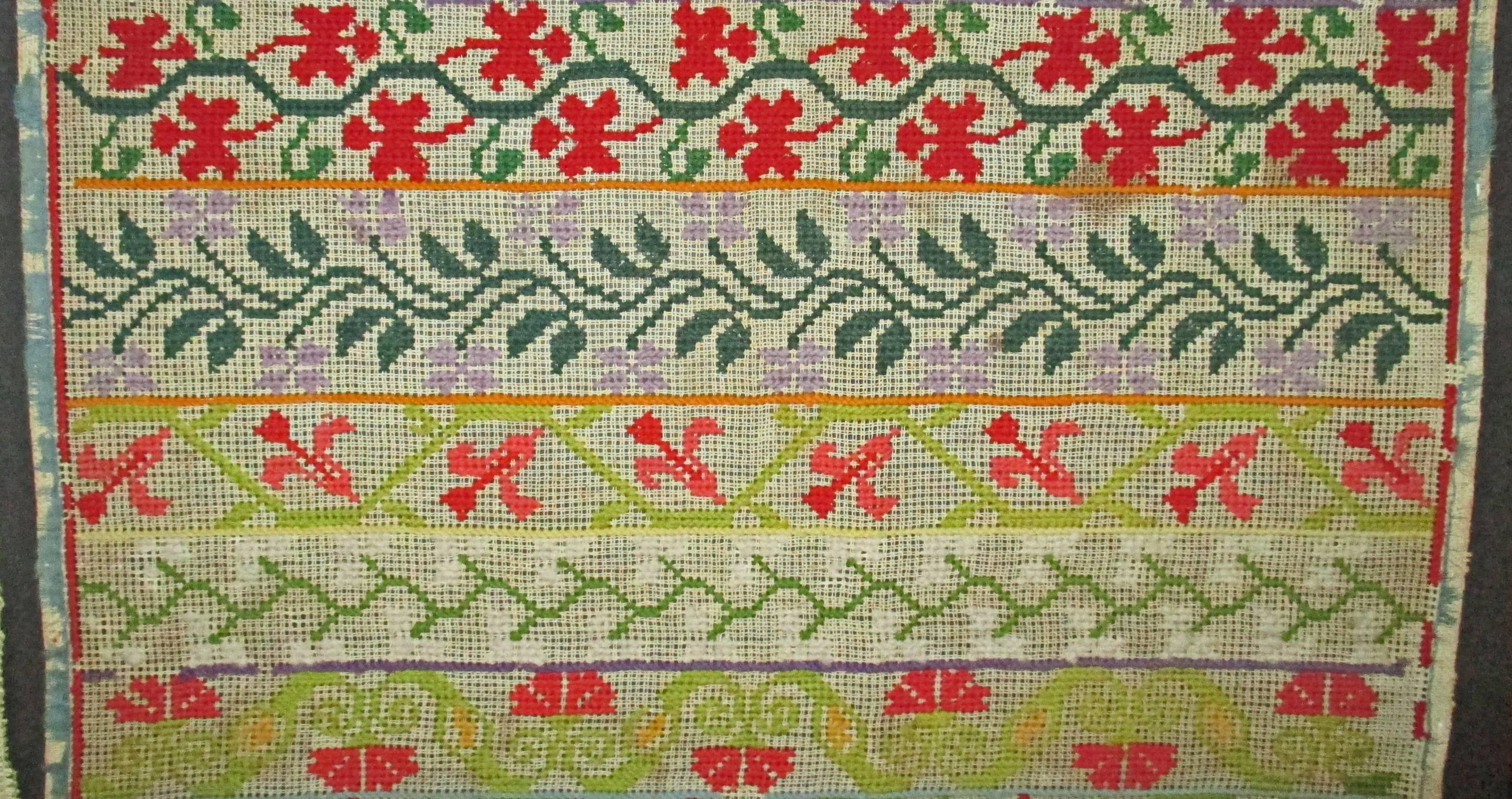 Folk Art 19th Century Mexican Needlepoint Sampler, Dated 1880, Colorful and Elaborate For Sale