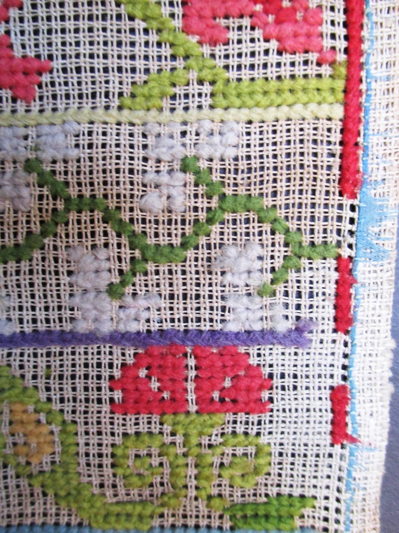 19th Century Mexican Needlepoint Sampler, Dated 1880, Colorful and Elaborate For Sale 2