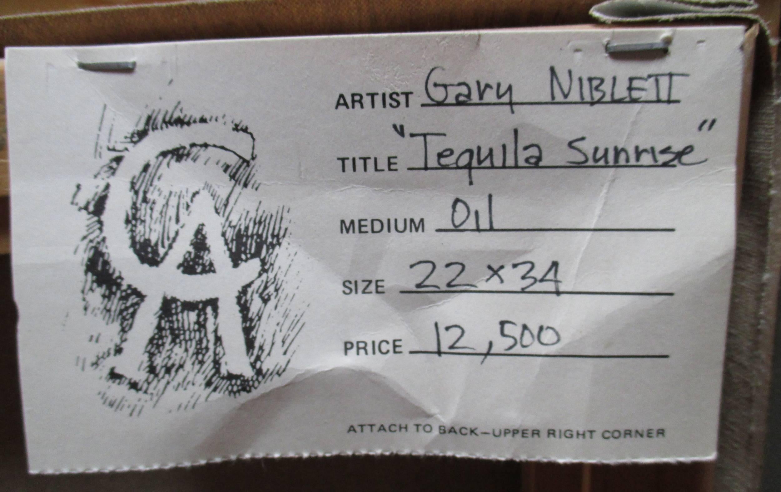 Painted Tequila Sunrise, OC, signed, dated and titled by Gary Niblett, 1985 For Sale