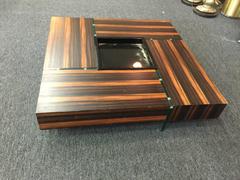 Exceptional Modern Zebrawood Coffee Table with Catch-All Glass Center