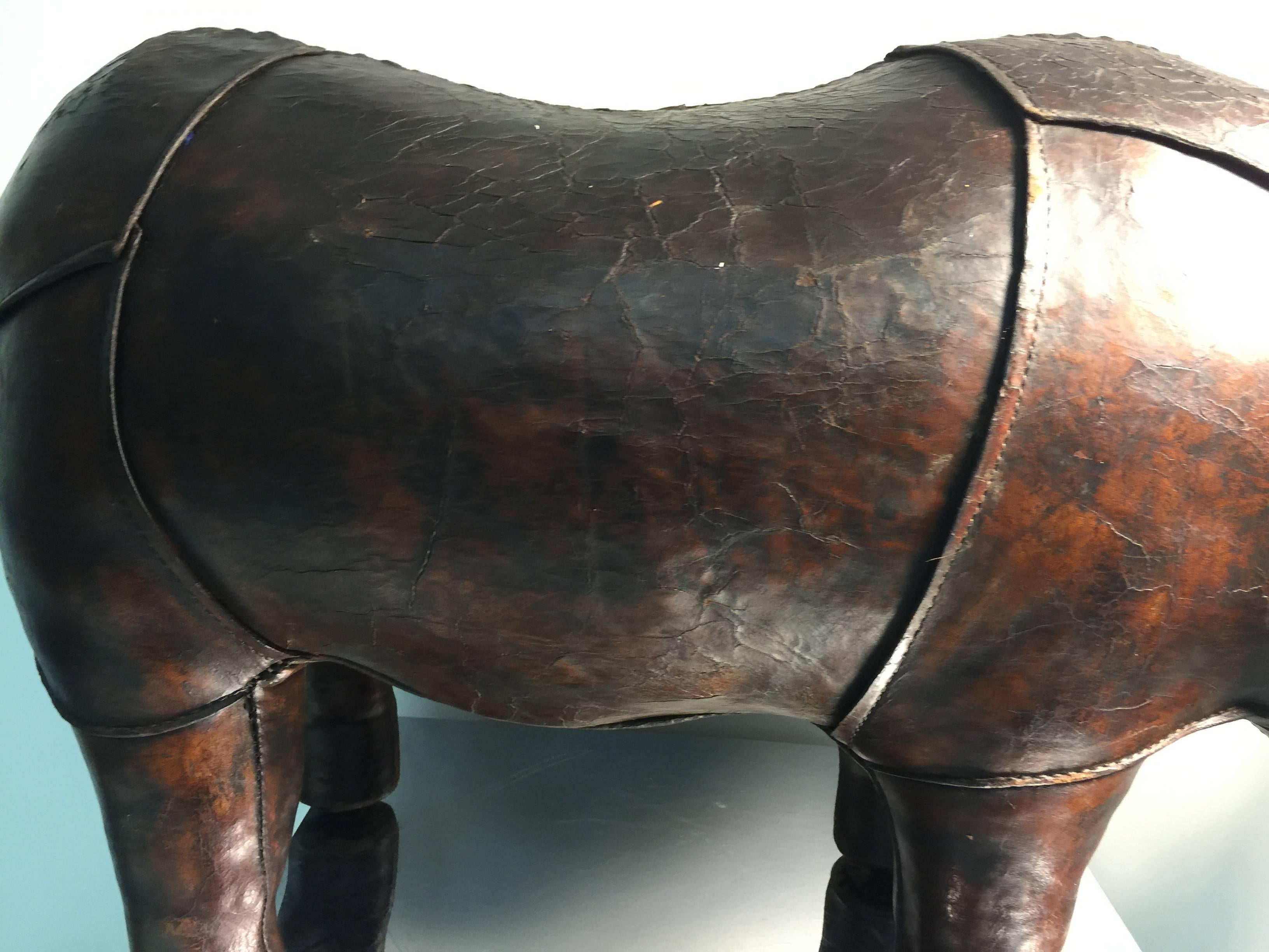 American Magnificent Vintage Abercrombie and Fitch Leather Rhino Sculpture For Sale