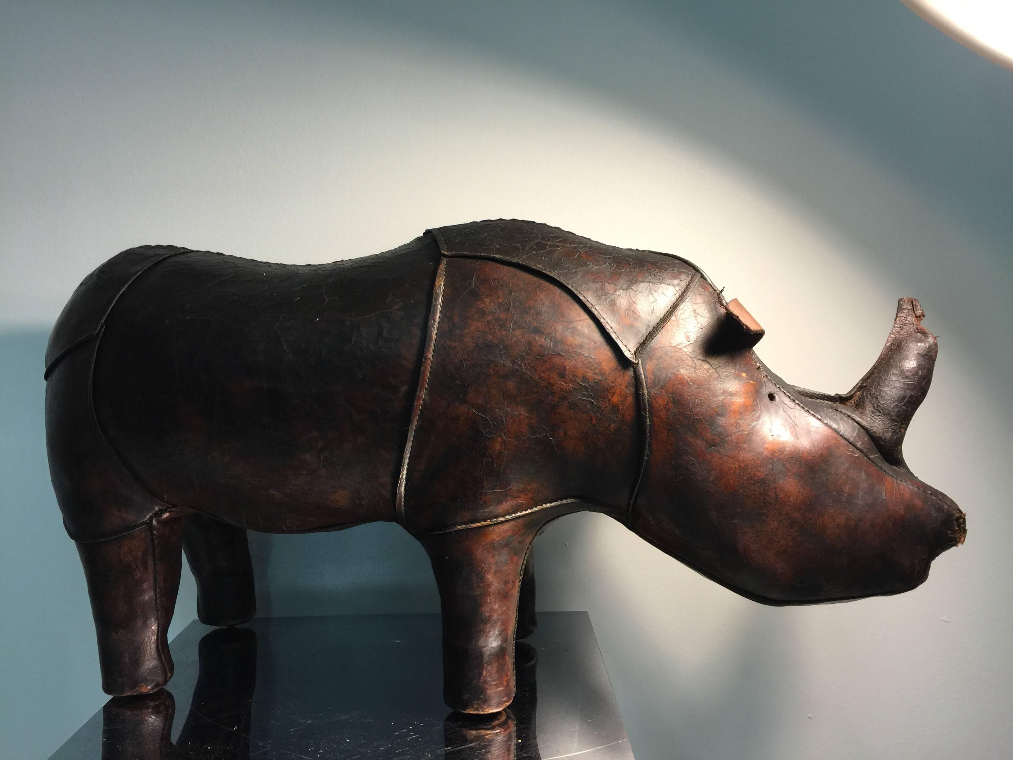Magnificent Vintage Abercrombie and Fitch Leather Rhino Sculpture In Good Condition For Sale In Mount Penn, PA