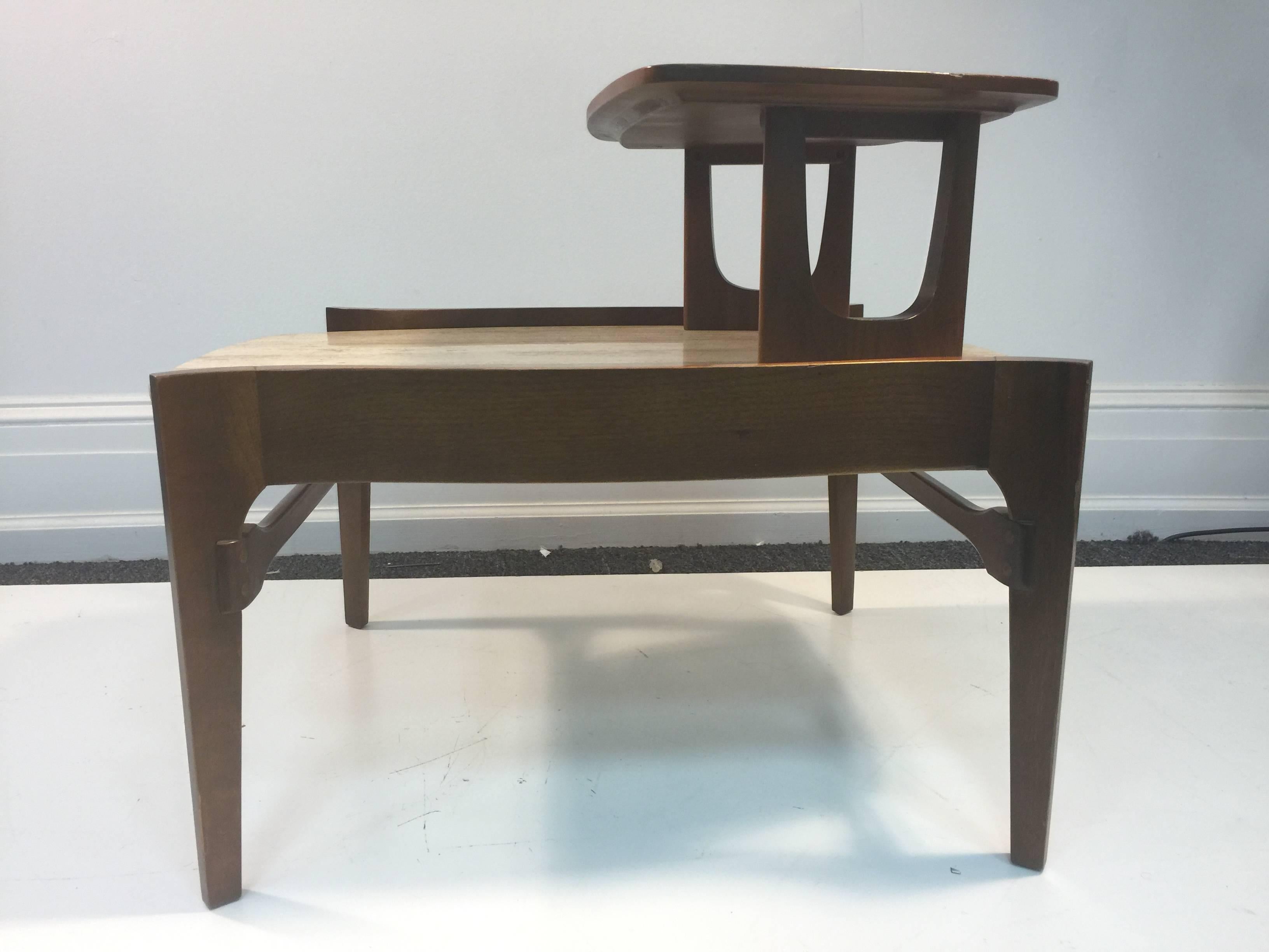 Modern Exceptional Pair of Italian Wood and Travertine Two-Tier Side Tables For Sale