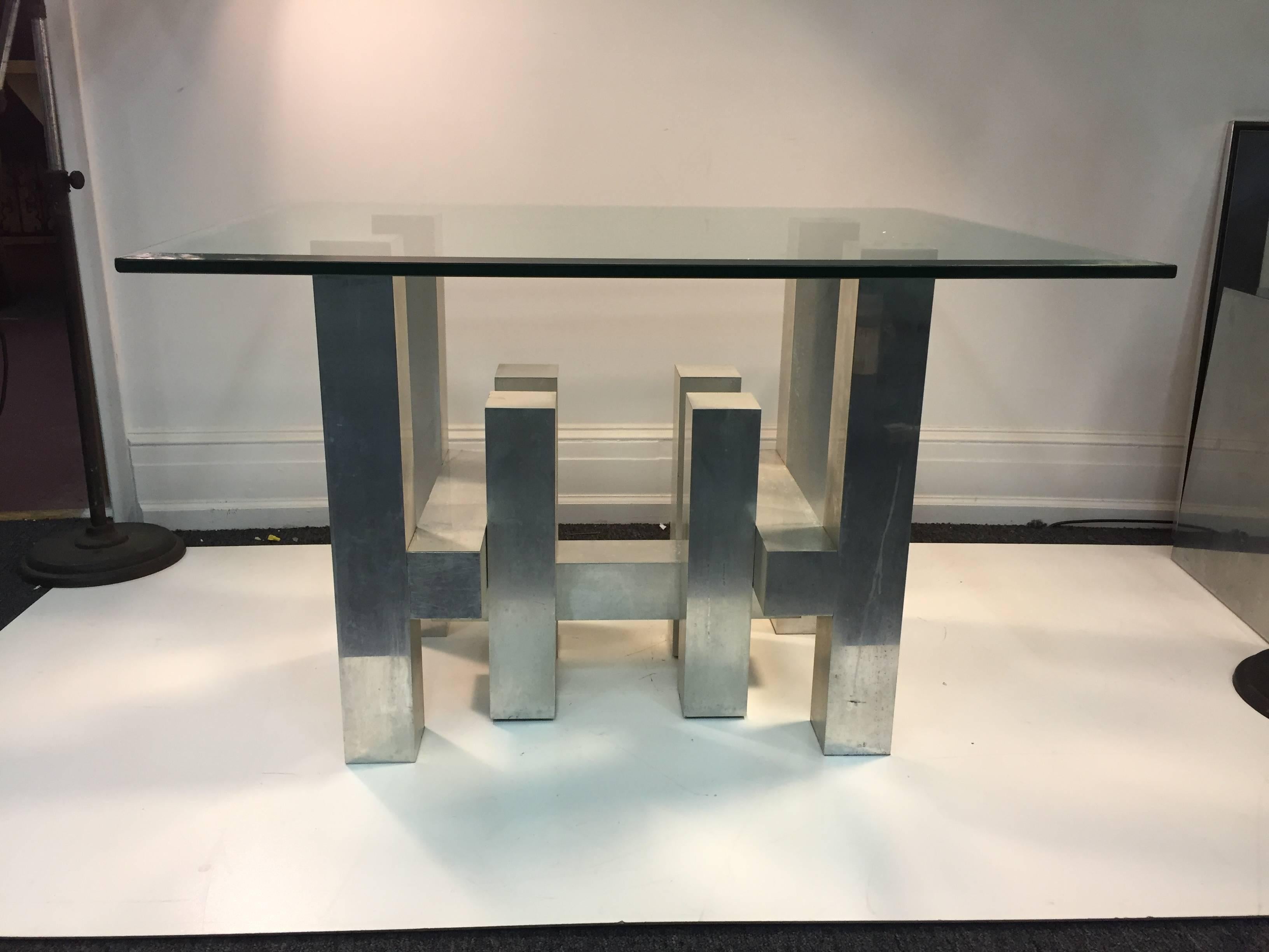 Paul Evans Style Aluminum Geometric Cityscape Dining Room Table In Good Condition For Sale In Mount Penn, PA