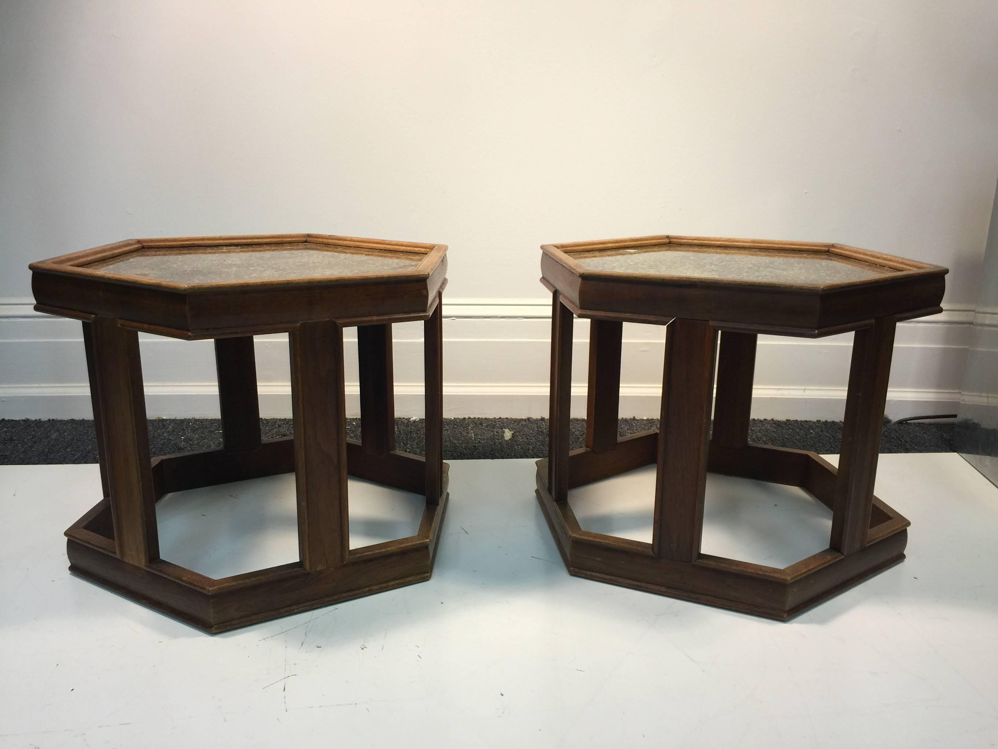 Mid-Century Modern Sensational Pair of John Keal for Brown Saltman Hexagonal Tables For Sale