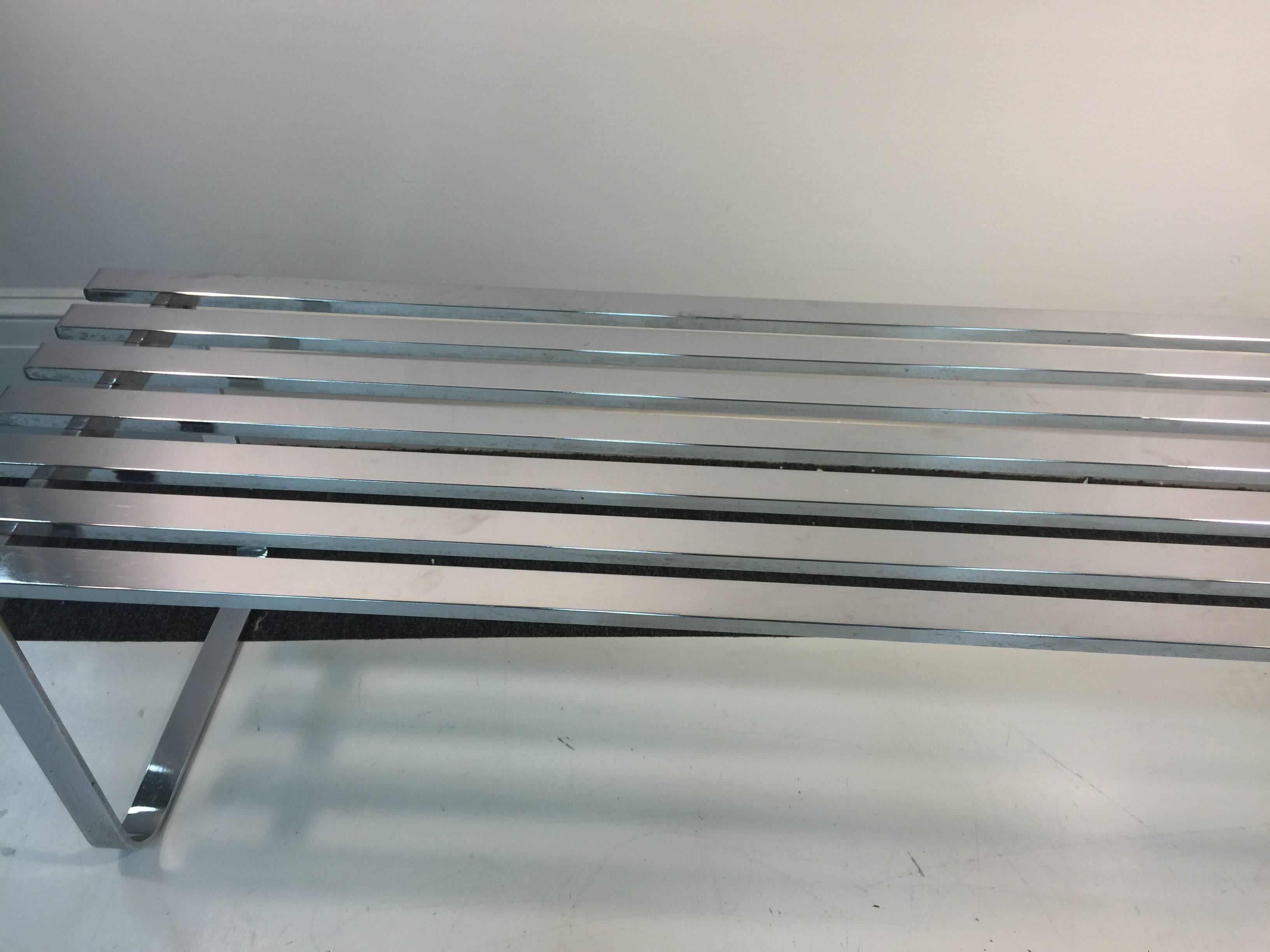 American Magnificent Modern Milo Baughman Slatted Bench in Chromed Steel, circa 1970