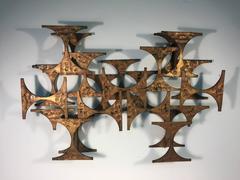 Brutalist Bronze Wall Sculpture in the Manner of Paul Evans