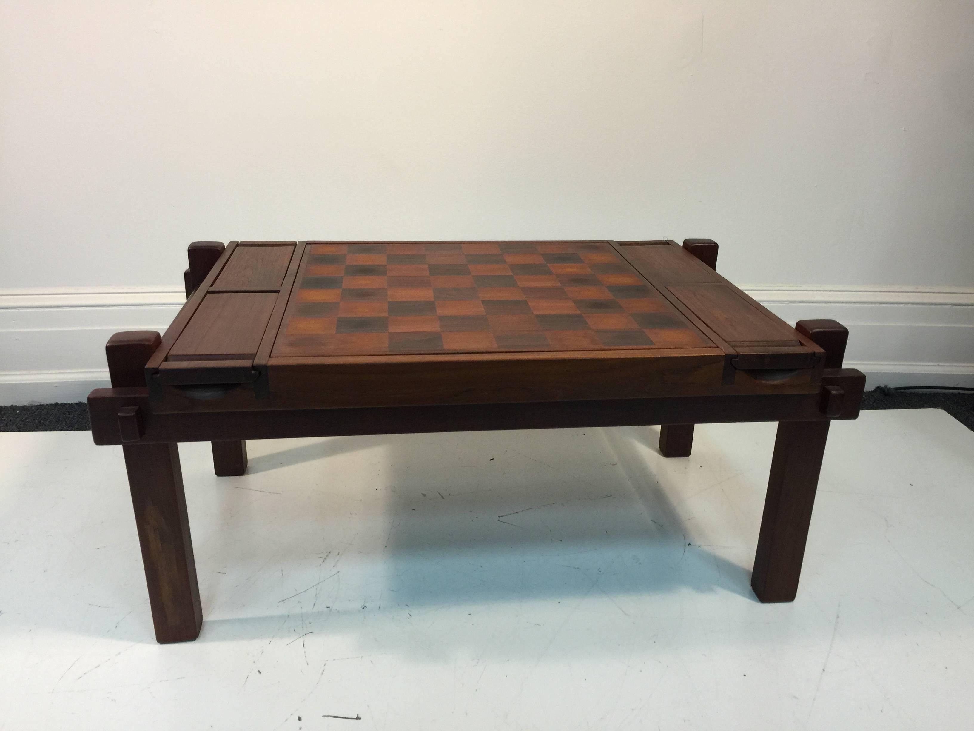 Fantastic Danish Modern Rosewood and Teak Game Table; Backgammon and Chess For Sale 1