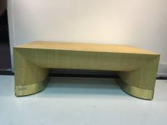 Substantial Grasscloth Coffee Table with Brass Banding