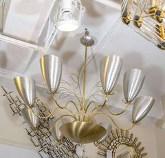 Pretty Brushed Aluminum Chandelier with Floral Accents Attributed to Tynell