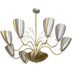 Pretty Brushed Aluminum Chandelier with Floral Accents Attributed to Tynell