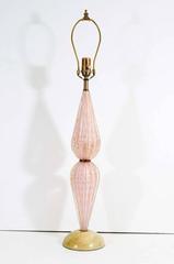 Pretty Pair of Light Pink Murano Glass Table Lamps with Bullicante Inclusions