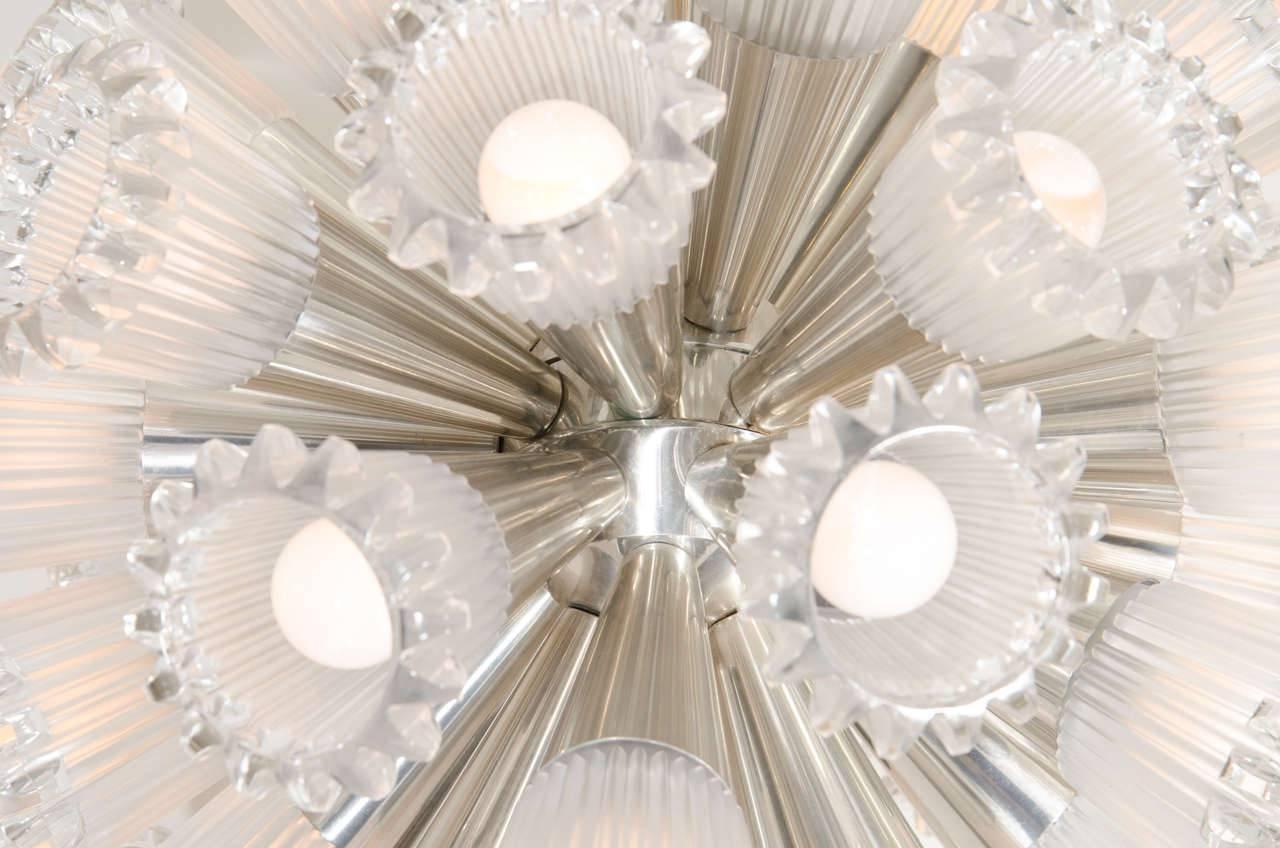 Super Italian Sputnik Chandelier in Chrome with Murano Glass Glowers In Good Condition For Sale In Mount Penn, PA