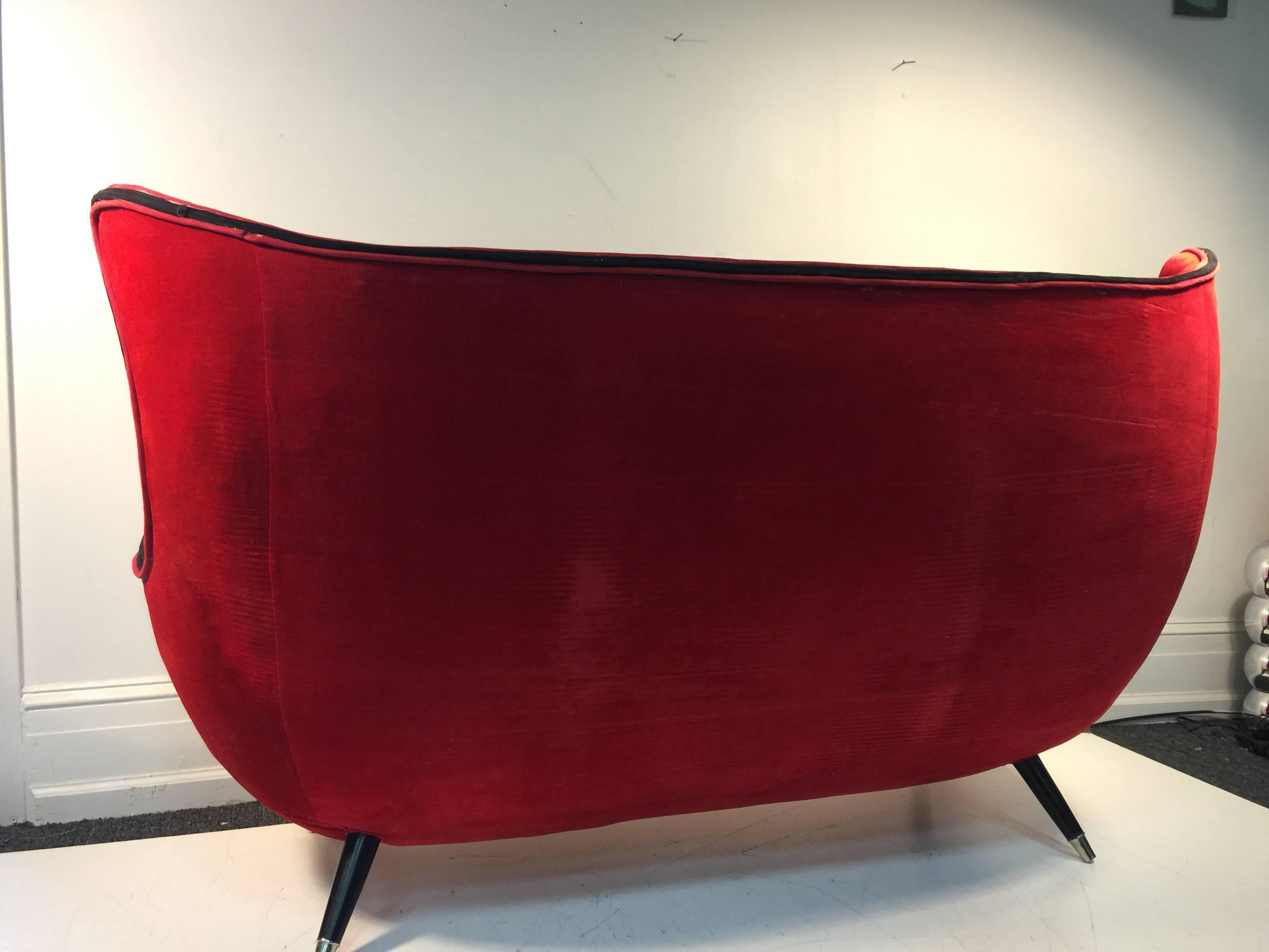 Exceptional Modernist Red/Black Settee Attributed to Jean Royere For Sale 1