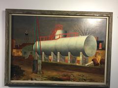Terrific WPA Painting Titled, "Catwalk" by Fisher