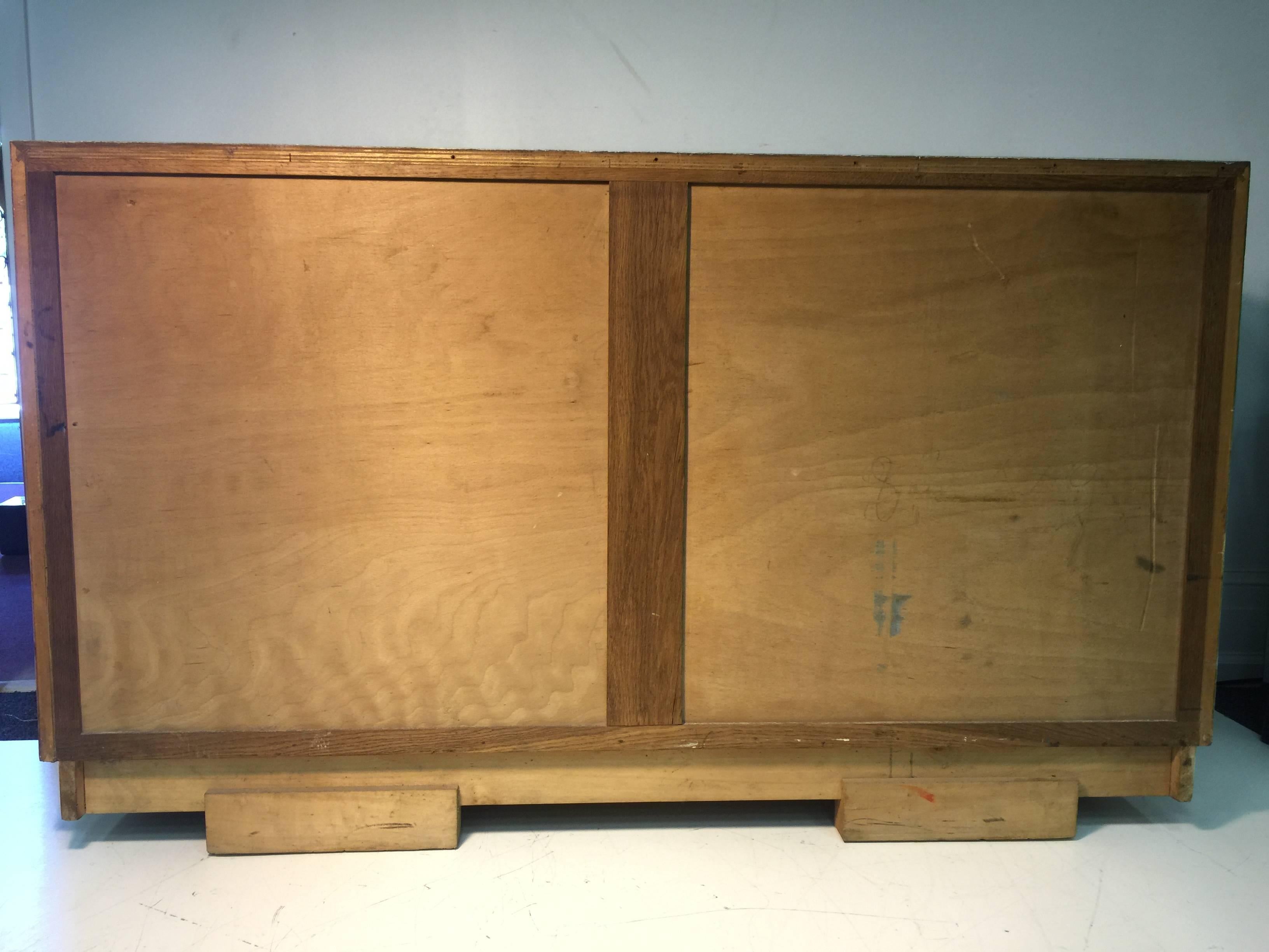 Mid-Century Modern Unusual Sideboard or Cabinet in Cerused Oak Attributed to Jacques Adnet For Sale