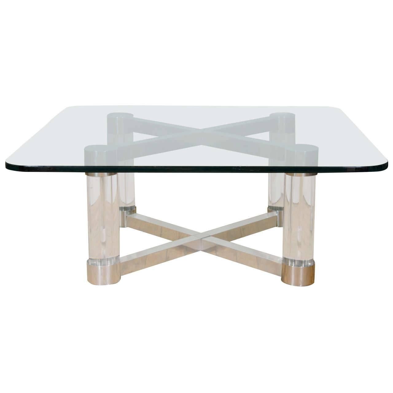 Sensational Karl Springer Style Coffee or Cocktail Table in Lucite and Chrome For Sale