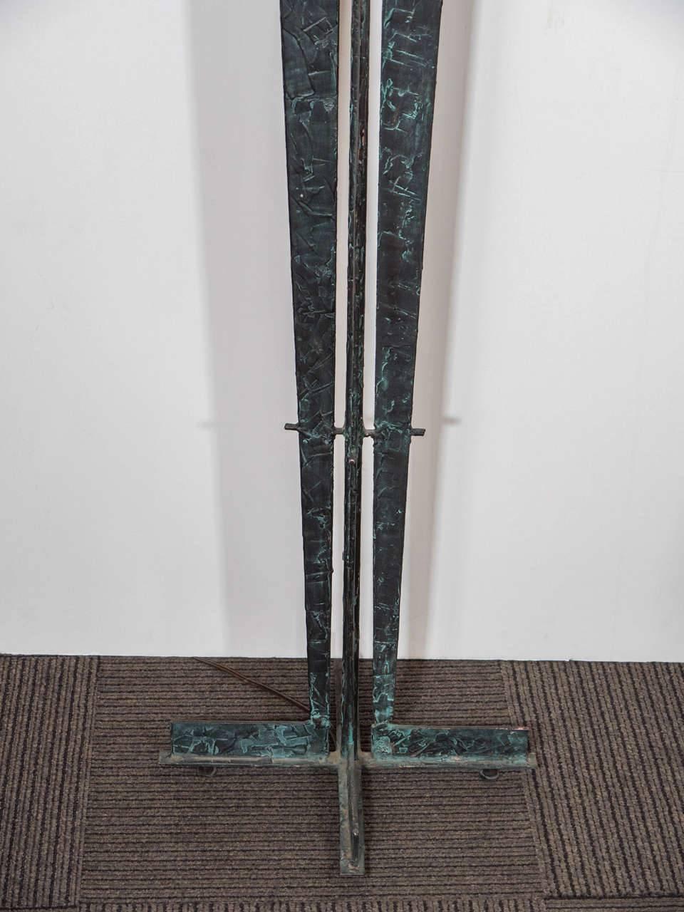 Amazing Art Deco Style Bronze Torchiere with Stone Shade, circa 1970 4