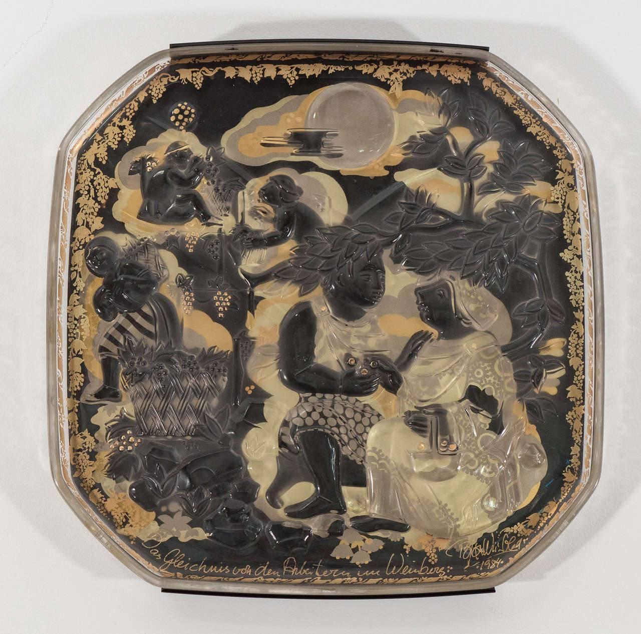 A beautiful Bjorn Wiinblad glass relief plaque for Rosenthal titled, 