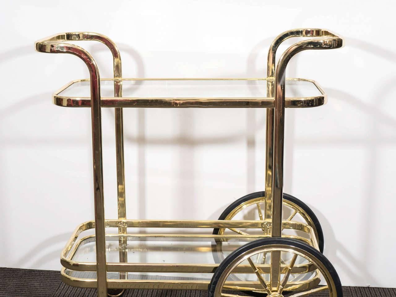 Modern Stunning Brass Tea or Bar Cart in the Style of Milo Baughman, circa 1970