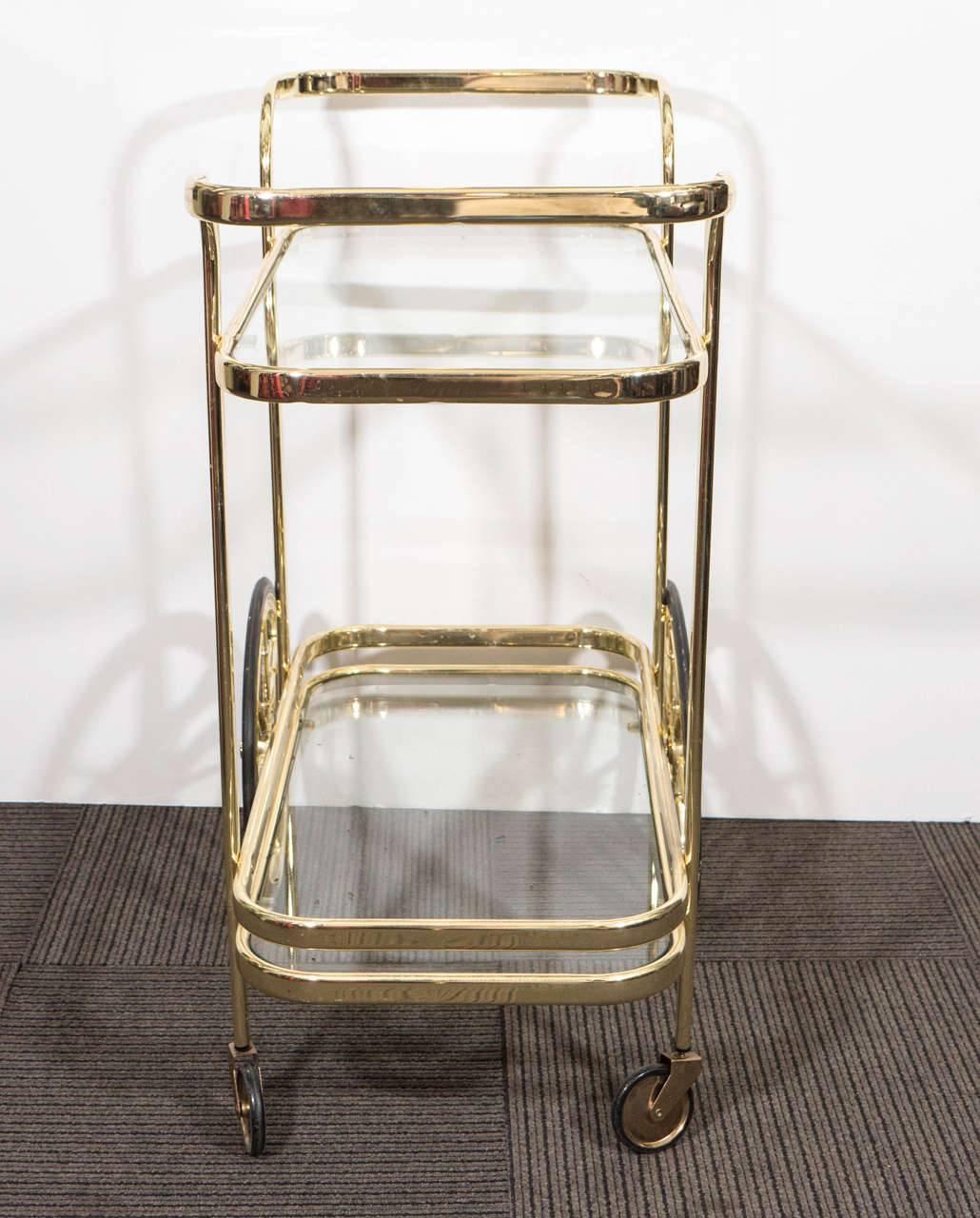 American Stunning Brass Tea or Bar Cart in the Style of Milo Baughman, circa 1970