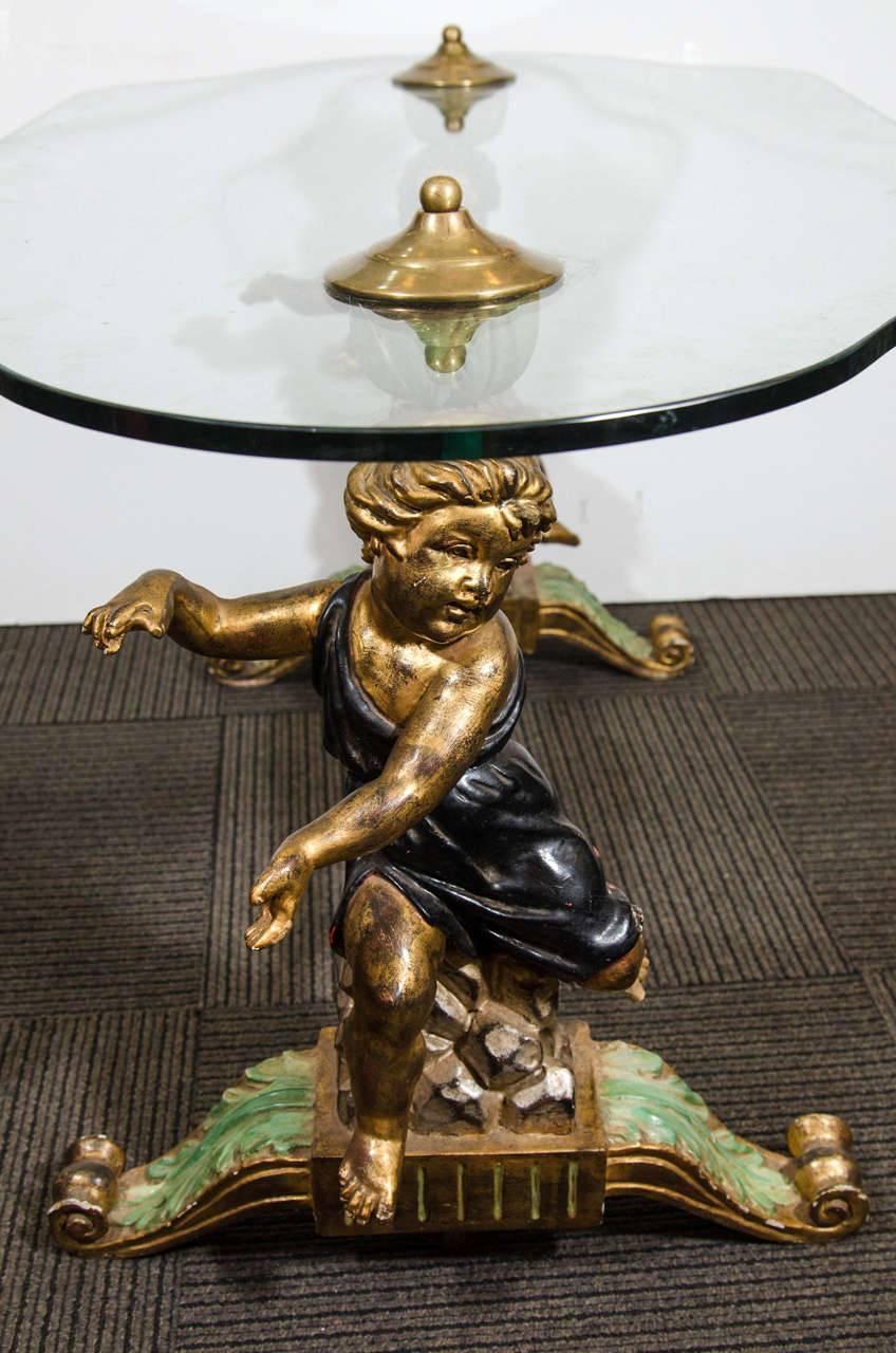 Incredible Italian Carved Wood Painted Putti or Cherub Cocktail or Coffee Table In Good Condition For Sale In Mount Penn, PA