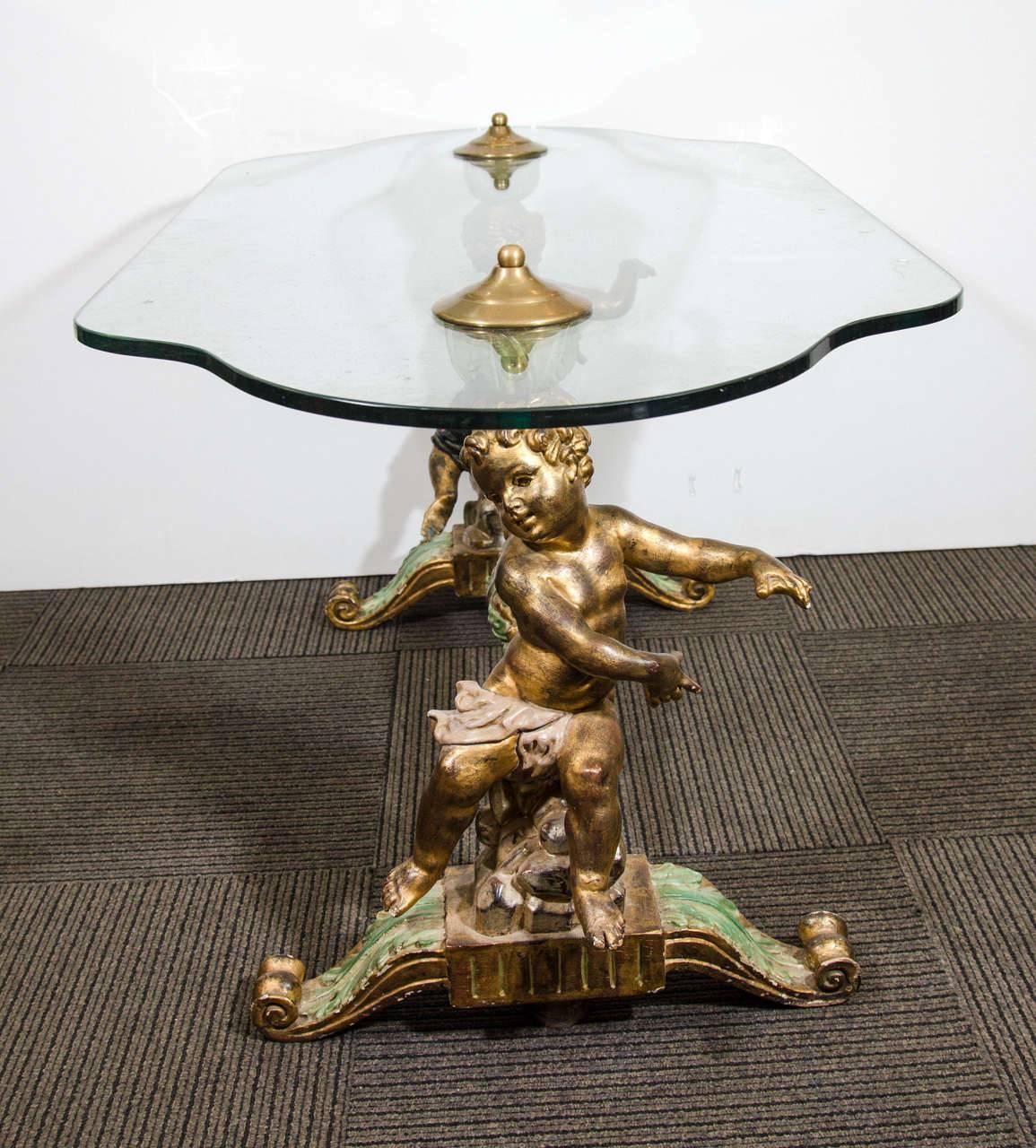 Incredible Italian Carved Wood Painted Putti or Cherub Cocktail or Coffee Table For Sale 3