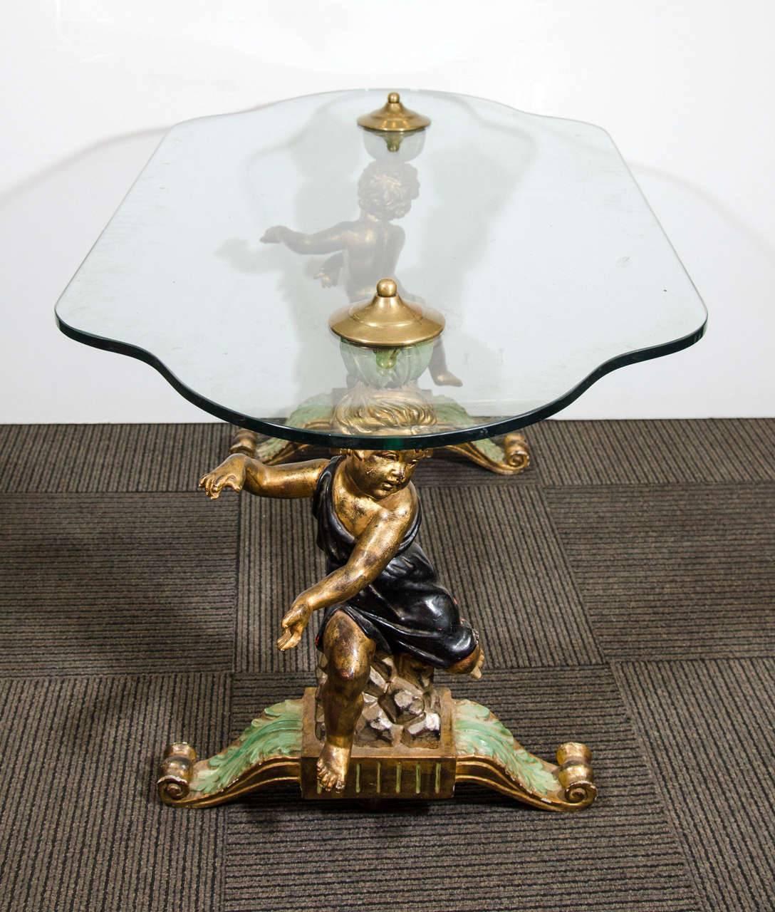 Incredible Italian Carved Wood Painted Putti or Cherub Cocktail or Coffee Table For Sale 2