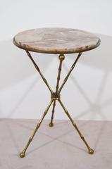 Pair of Fantastic Faux Bamboo Bronze and Marble Cocktail or Side Tables
