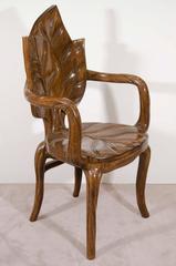 Beautiful Pair of Sculptural Carved Leaf Motif Armchairs or Side Chairs