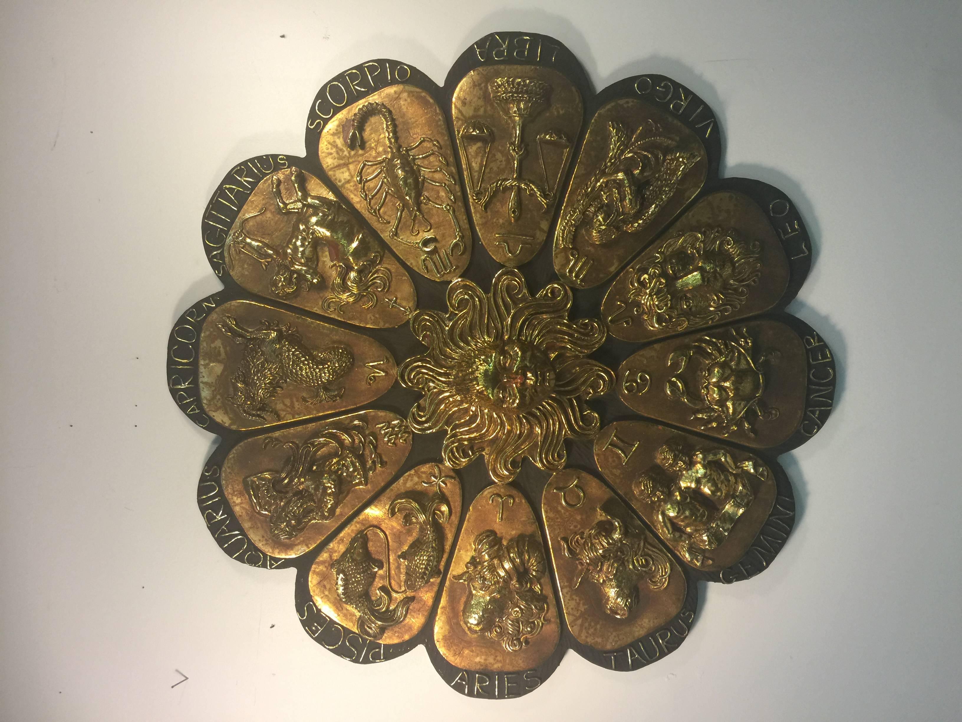 Fabulous Bronzed and Cast Resin Zodiac Wall-Mounted Sculpture or Plaque In Good Condition For Sale In Mount Penn, PA