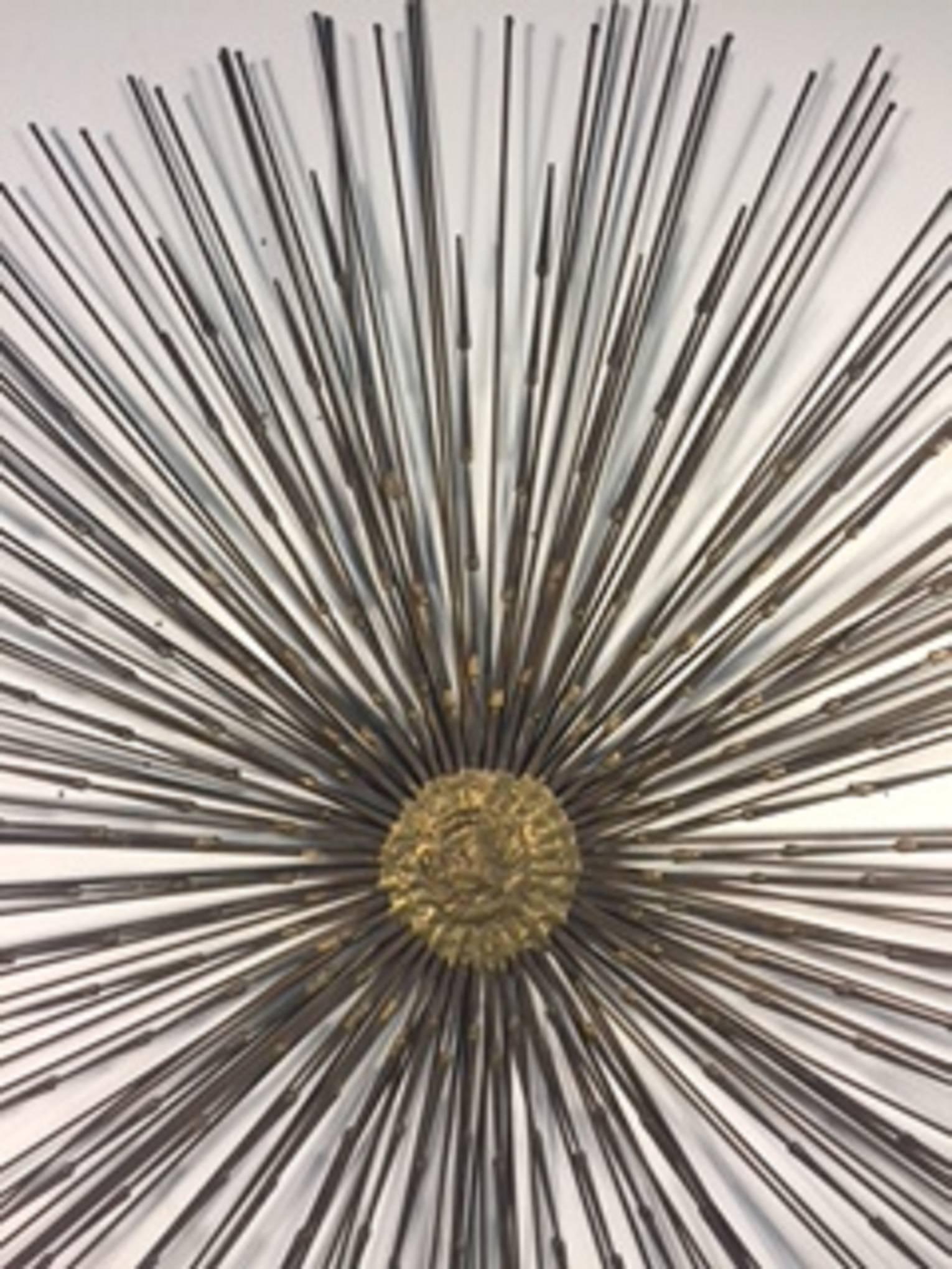 Metal Exceptional Curtis Jere Starburst Wall-Mounted Dimensional Sculpture For Sale